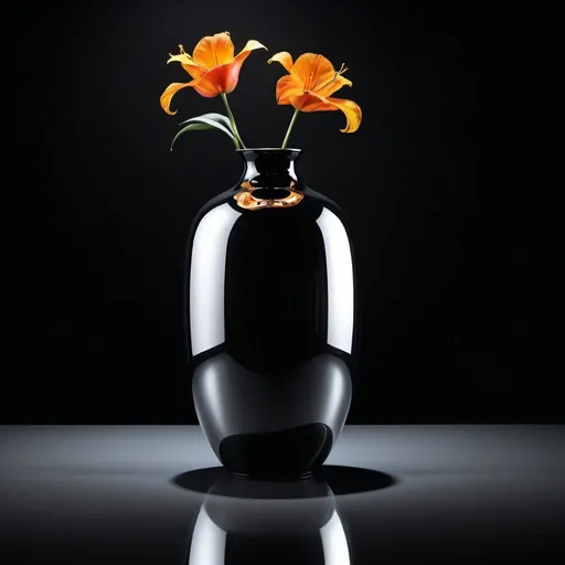 Prompt: a modern vase on a black background mirrored horizontally with the lower portion melting downwards