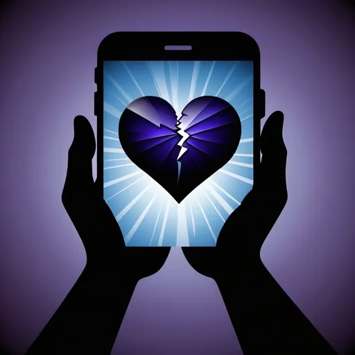 Prompt: Background Color: Dark (black, deep blue, or dark purple)

Broken heart graphic
Smartphone or social media icons
A silhouette of a person swiping
Overlay:

Add a slight shadow or glow effect to the text for emphasis and visibibility