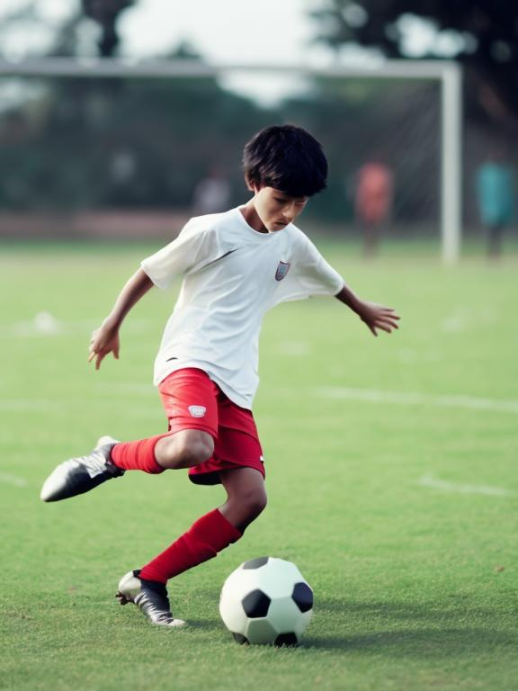 Prompt: a boy playing football
