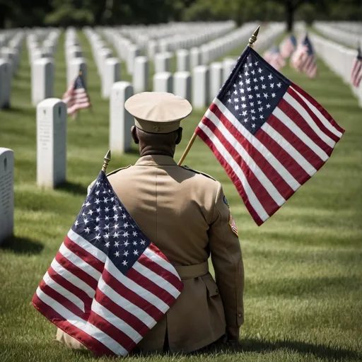 Prompt: create a powerful image honoring all those who paid the ultimate sacrifice for memorial day. Include the U.S. flag and some images of veternas. The image will be used for memorial day as an instagram post 
