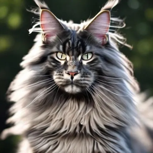 a Maine coon with brown fur, yellow eyes, long tall,... | OpenArt