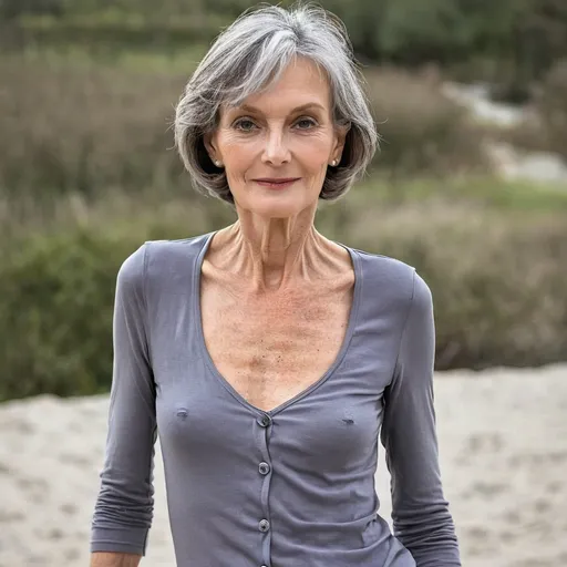 Prompt: Attractive slim 63  year old woman