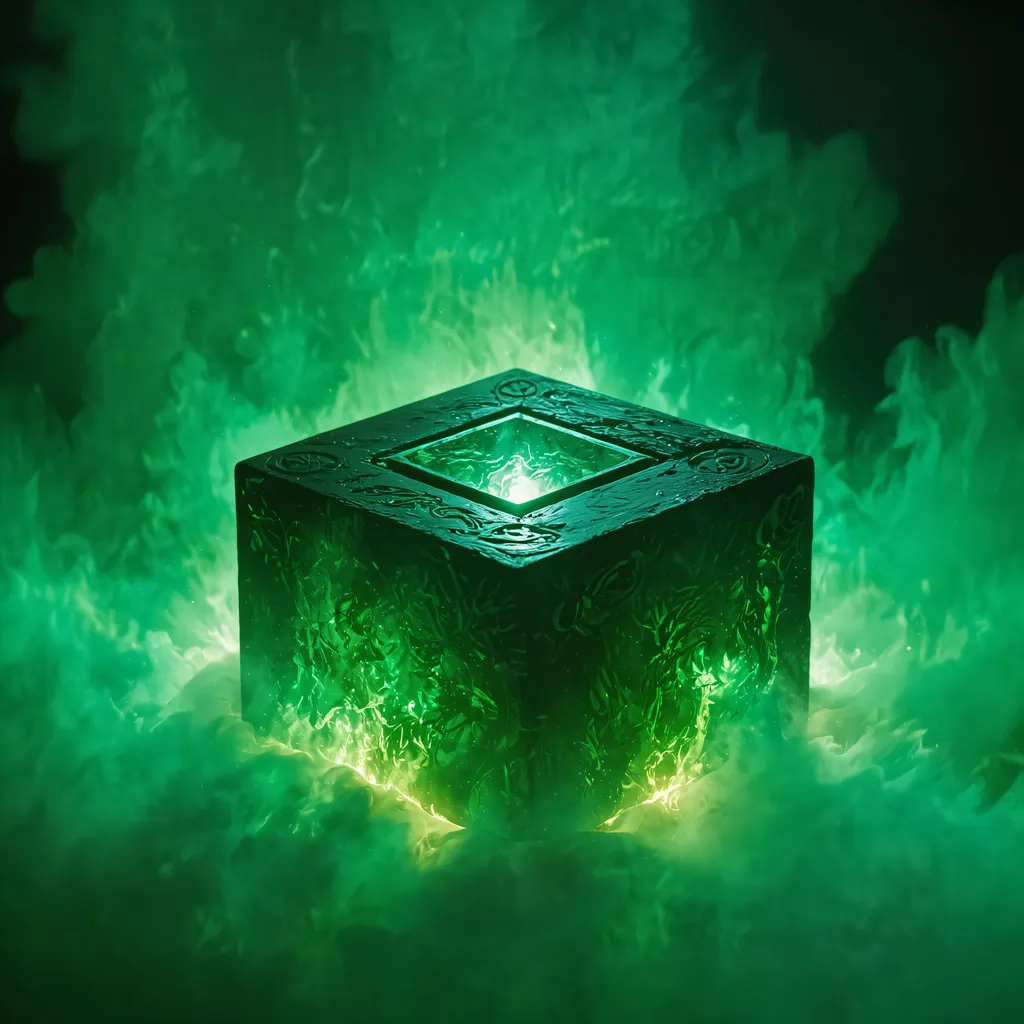 Prompt: { "prompt": "Green glowing runes along the edges of a cube, green fire licking the sides of a cube", "negative_prompt": "", "prompt_expansion": "Green glowing runes along the edges of a cube, green fire licking the sides of a cube, dynamic composition, dramatic light, detailed, cinematic, highly saturated colors, surreal, aesthetic, very inspirational, beautiful, epic, artistic, fine detail, clear, crisp, color, complex, amazing intricate, awesome, elegant, perfect, sharp focus, professional, atmosphere, special", "styles": "['Fooocus V2', 'Fooocus Enhance', 'Fooocus Sharp']", "performance": "Lightning", "steps": 4, "resolution": "(2048, 2048)", "guidance_scale": 1.0, "sharpness": 0.0, "adm_guidance": "(1.0, 1.0, 0.0)", "base_model": "juggernautXL_v8Rundiffusion.safetensors", "refiner_model": "None", "refiner_switch": 1.0, "adaptive_cfg": 1.0, "clip_skip": 2, "sampler": "euler", "scheduler": "sgm_uniform", "vae": "Default (model)", "seed": "5604024738305088846", "lora_combined_1": "sd_xl_offset_example-lora_1.0.safetensors : 0.1", "lora_combined_2": "sdxl_lightning_4step_lora.safetensors : 1.0", "metadata_scheme": false, "version": "Fooocus v2.5.5" }