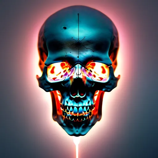 Prompt: Skull reanimating with light coming from eyes
