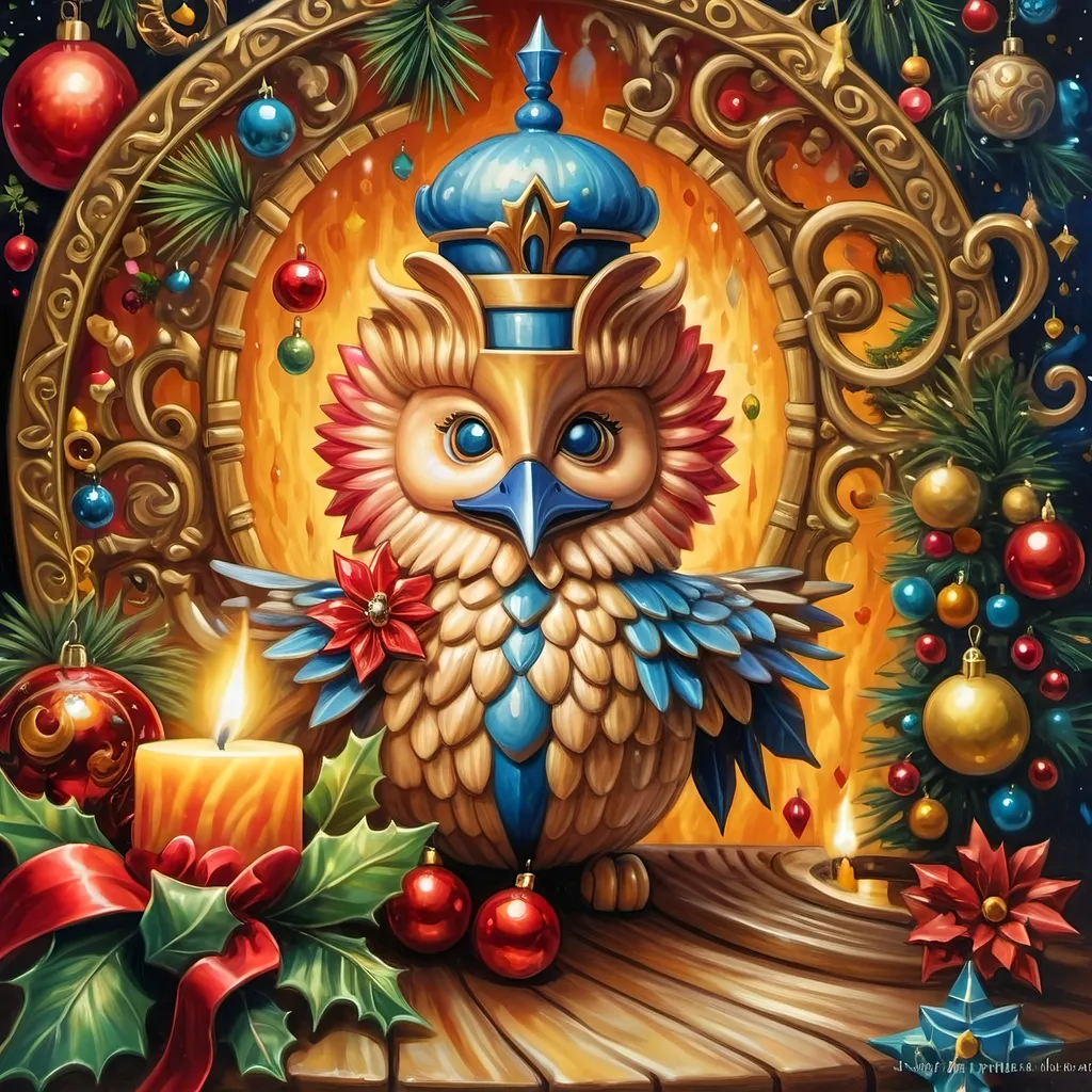 Prompt: a nutcracker with a candle and a candle holder in front of it, surrounded by christmas decorations, Anne Stokes, pop surrealism, extremely detailed oil painting, an airbrush painting