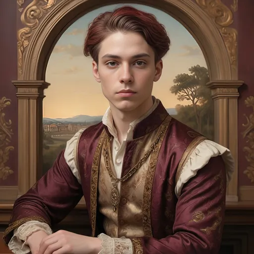 Prompt: (Renaissance-style portrait), honoring a (non-binary musician), capturing artistry and creativity, muted color scheme, rich details, soft lighting, intricate background with classical motifs, thoughtful expression, detailed attire with elegant patterns, emotive atmosphere, subtle textures, high-quality, (ultra-detailed).