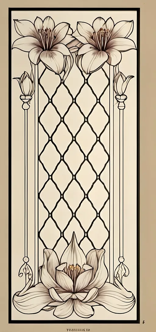 Prompt: A Seven Wonders Art Glass Studio Art Deco designed stained glass window.  Honoring Nuit.  Art Deco designed stained glass pattern of floral honoring Aeon of Horus.