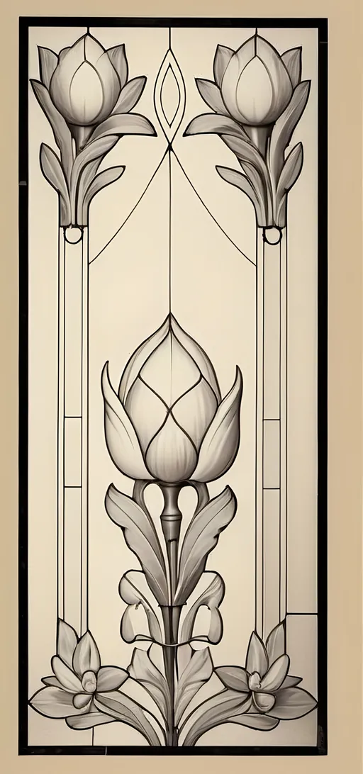 Prompt: A Seven Wonders Art Glass Studio Art Deco designed stained glass window.  Honoring Nuit.  Art Deco designed stained glass pattern of floral honoring Aeon of Horus.