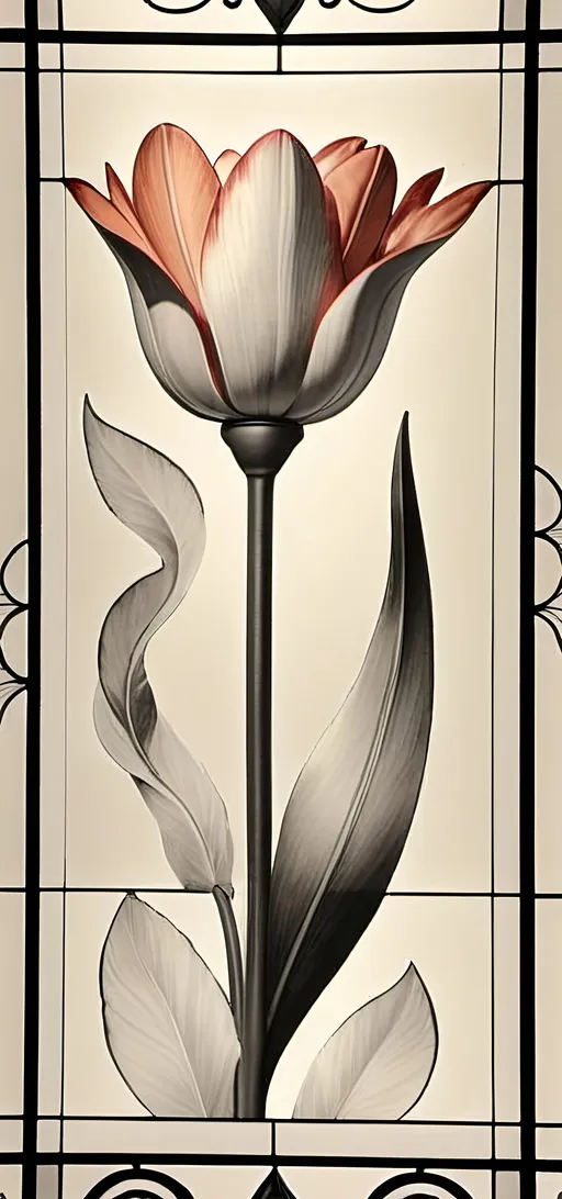 Prompt: A Seven Wonders Art Glass Studio Art Deco designed stained glass window.  Honoring Nuit.  Art Deco designed stained glass pattern of floral honoring Aeon of Horus.