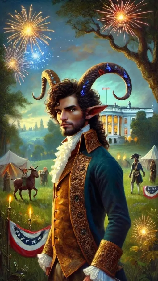 Prompt: (Anne Stokes inspired) painting of a (man with a goat's head), striking pose, a (flag billowing in front), deep magical forest background, high vibrancy, epic fantasy vibe, intricate details, dynamic brushwork, soft highlights and shadows, (masterpiece quality), immersive colors and textures, portraying a heroic and otherworldly atmosphere.