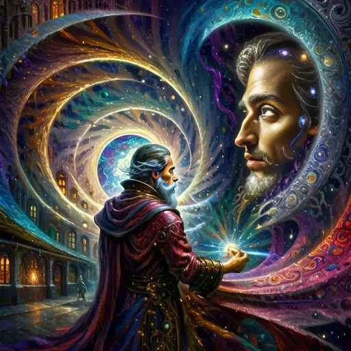 Prompt: (Edgy) oil painting of a knight dressed as Santa Claus (in honor of Nuit), dynamic vibrant colors, dark city background illuminated by a glowing light, flowing red cape, whimsical and surrealistic vibe, imaginative playfulness, influences of Ernest William Christmas, epic fantasy character art, vibrant psychedelic style, ultra-detailed texture, concept art composition, high-quality masterpiece, artistic themes of juxtaposition, drama, and enchantment.