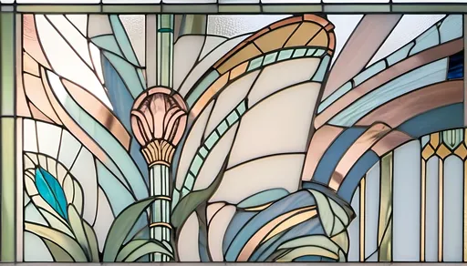 Prompt: A Seven Wonders Art Glass Studio Art Deco Designed Stained Glass window.  Honors the Aeon of Horus as Egyptian Diety in Tiffany Gallery glass copper foil method.  Masterpiece design.