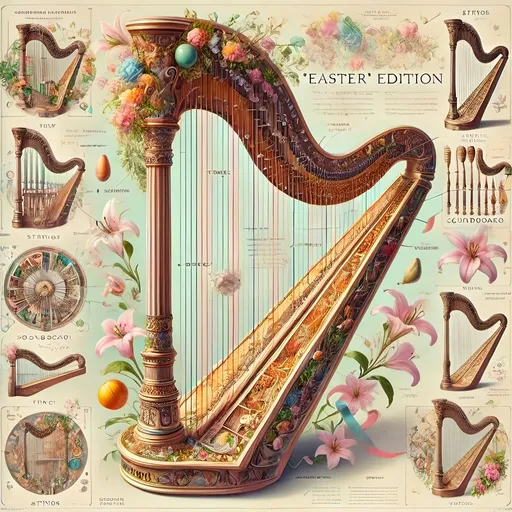 Prompt: (artstyle-renaissance poster), beautifully detailed harp, surrounded by vibrant pastel flowers, various musical instruments elegantly arranged around, intricate patterns inspired by (neoclassicism) and (Flemish Baroque), soft and dreamlike illumination, inspired by Ernst Haeckel, harmonious color palette, 4K ultra-detailed aesthetics, evoking a musically rich and artistic ambiance, rich textures that enhance depth and elegance, capturing the essence of classical artistry.