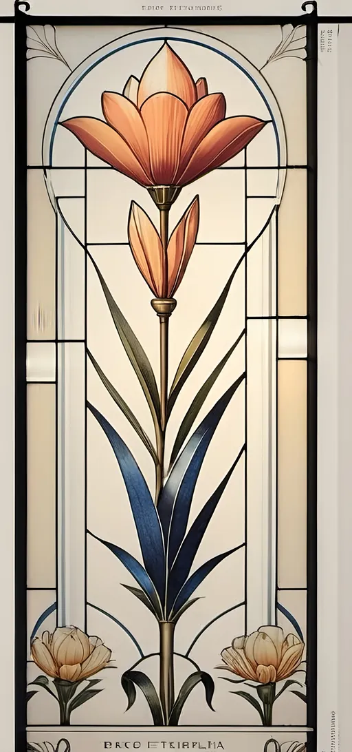 Prompt: A Seven Wonders Art Glass Studio Art Deco designed stained glass window.  Honoring Nuit.  Art Deco designed stained glass pattern of floral honoring Aeon of Horus.