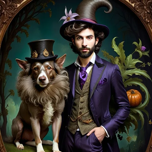 Prompt: (honoring Nuit), moon and stars) captivating handsome man magician, pointed witch hat, facial features highlighted, elegant beard, (renaissance baroque painting style), dark mystical background, rich deep colors with dramatic contrast, elements of Halloween celebration in still life arrangement, enigmatic ambiance, intricate shadows and light, (highly detailed), evoking intrigue and enchantment.