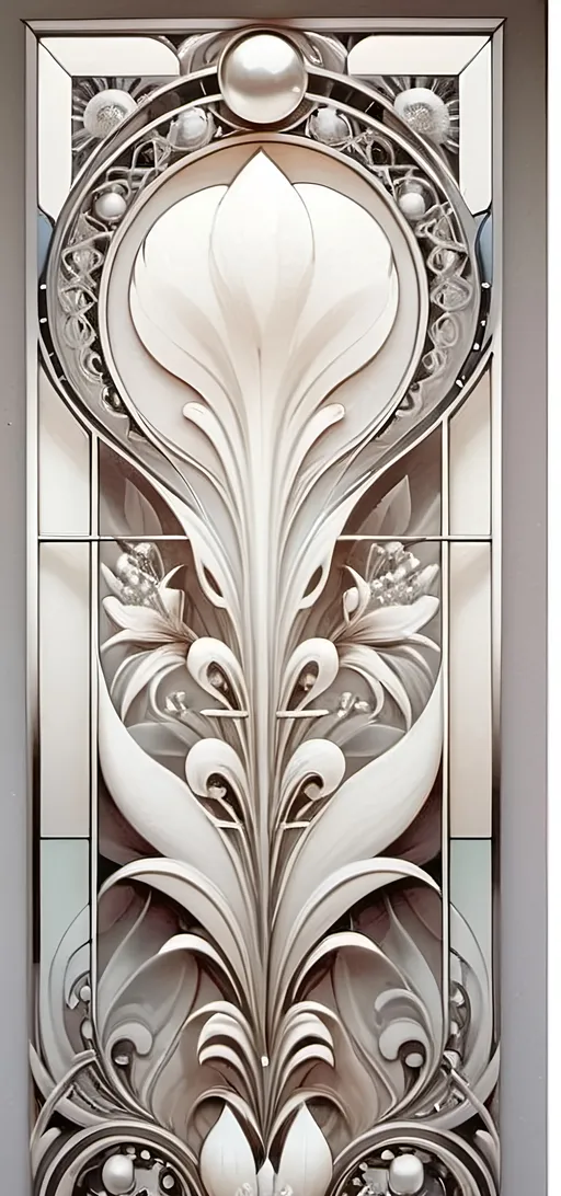 Prompt: A (Seven Wonders Art Glass Studio) Art Deco stained glass window, (vibrant colors), honoring Nuit, features intricate floral patterns inspired by the (Aeon of Horus), showcasing dramatic geometric designs. The window radiates a mesmerizing glow, set against a warm, inviting ambiance. Exquisite detailing highlights the craftsmanship, bringing to life the elegance of the Art Deco style in this ultra-detailed and visually stunning masterpiece.