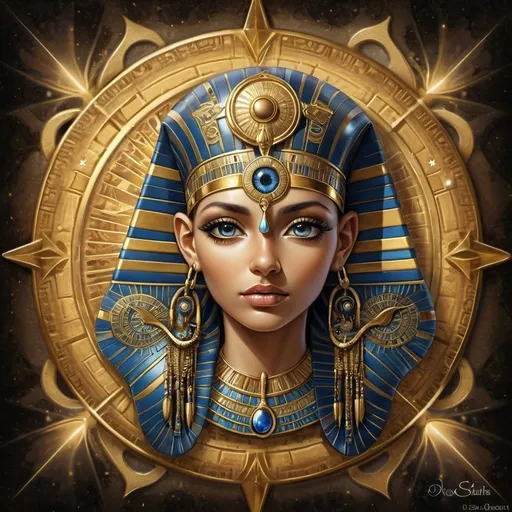 Prompt: (gift wrapped in gold, Eye of Horus), (tag with ribbon and starburst), (highly detailed digital art), (Anne Stokes inspired), Egyptian art, new objectivity, vibrant colors, intricate patterns, rich textures, luxurious ambiance, cinematic lighting, large focus on the Eye of Horus, expressions of mystery and enchantment, ornate background elements that enhance the Egyptian theme, ultra-detailed.