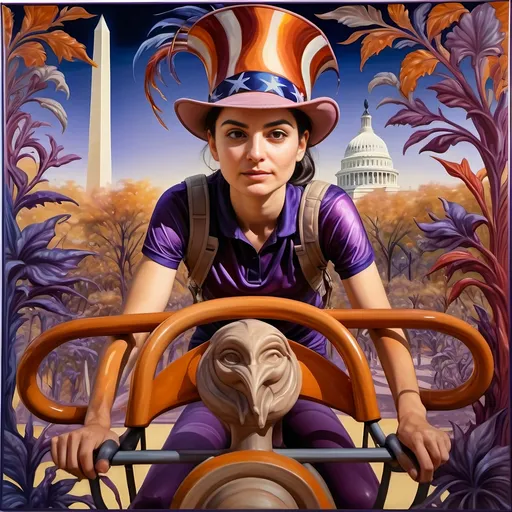 Prompt: A (masterful) Seven Wonders Art Glass Studio painting, depicting a (charming) magician man in a (patriotic) top hat, joyfully riding a rollercoaster in Liberty Park, featuring vibrant colors and whimsical elements, with a prominent Washington Monument in the background, intricately integrated with the phrase (accurately spelled text "Yankee Doodle"), all while encapsulating the theme of (honoring Nuit and the Aeon of Horus), ultra-detailed, colorful and dynamic atmosphere.