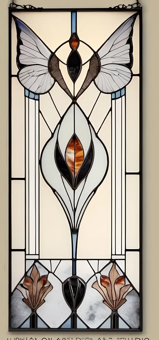 Prompt: A (Seven Wonders Art Glass Studio) Art Deco stained glass window, (vibrant colors), honoring Nuit, features intricate floral patterns inspired by the (Aeon of Horus), showcasing dramatic geometric designs. The window radiates a mesmerizing glow, set against a warm, inviting ambiance. Exquisite detailing highlights the craftsmanship, bringing to life the elegance of the Art Deco style in this ultra-detailed and visually stunning masterpiece.