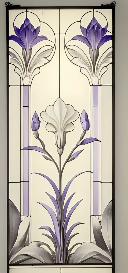 Prompt: Art Deco stained glass window design, (stunning floral patterns), honoring Nuit and Aeon of Horus, vibrant colors blending into delicate imagery, intricate details in glass texture, inspired by the elegance of Art Deco style, (highly detailed), warm ambient light filtering through glass, showcasing the beauty of craftsmanship, 4K quality, perfect for a serene art studio atmosphere.