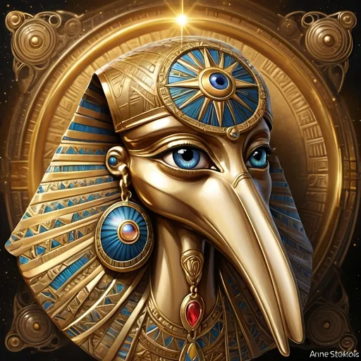 Prompt: (gift wrapped in gold, Eye of Horus), (tag with ribbon and starburst), (highly detailed digital art), (Anne Stokes inspired), Egyptian art, new objectivity, vibrant colors, intricate patterns, rich textures, luxurious ambiance, cinematic lighting, large focus on the Eye of Horus, expressions of mystery and enchantment, ornate background elements that enhance the Egyptian theme, ultra-detailed.