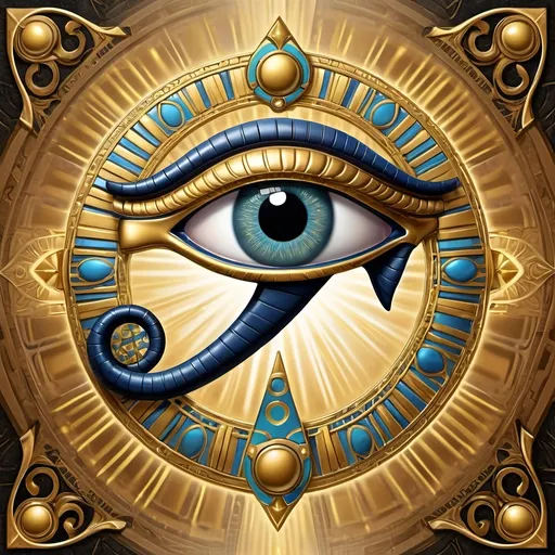 Prompt: (gift wrapped in gold, Eye of Horus), (tag with ribbon and starburst), (highly detailed digital art), (Anne Stokes inspired), Egyptian art, new objectivity, vibrant colors, intricate patterns, rich textures, luxurious ambiance, cinematic lighting, large focus on the Eye of Horus, expressions of mystery and enchantment, ornate background elements that enhance the Egyptian theme, ultra-detailed.