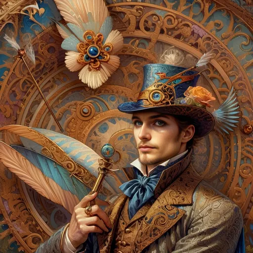 Prompt: a painting of a colorful bird with a circular background and a gold ring around it's neck and a blue eye, Android Jones, psychedelic art, highly detailed digital painting, a detailed painting