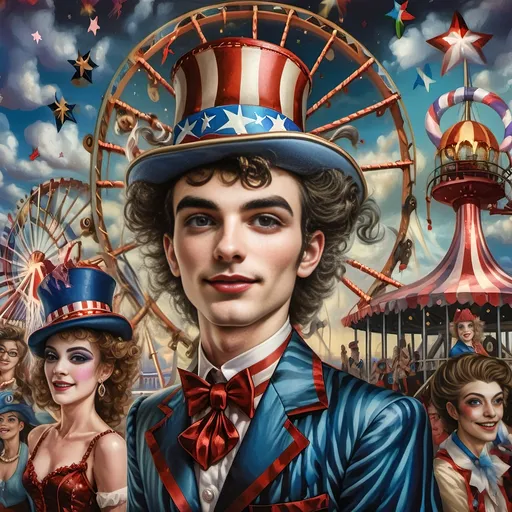 Prompt: (A magnificent oil masterpiece detailing) a group of vibrant drag queens, (spectacularly dressed) in fabulous clothing, joyfully riding the Nation’s New drag queen roller coaster in Liberty Park. In the background, (radiant) Ferris Wheel of Drag Queens looms, overlooking colorful local attractions under a (whimsical) nighttime sky, honoring the spirit of Nuit. (Ultra-detailed, vivid colors) bring this dynamic scene to life, celebrating pride and creativity.