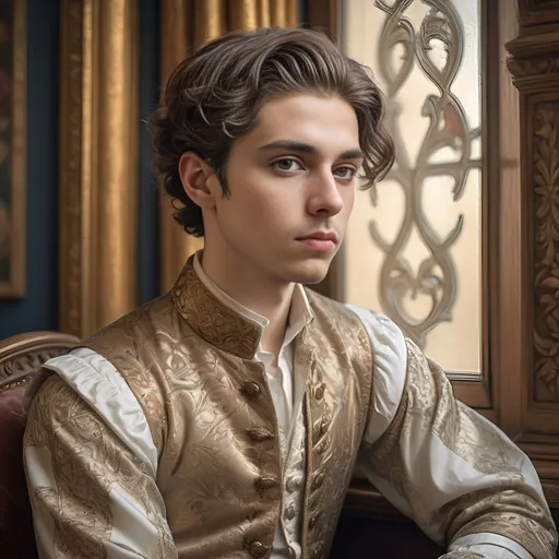 Prompt: (Renaissance-style portrait), honoring a (non-binary musician), capturing artistry and creativity, muted color scheme, rich details, soft lighting, intricate background with classical motifs, thoughtful expression, detailed attire with elegant patterns, emotive atmosphere, subtle textures, high-quality, (ultra-detailed).