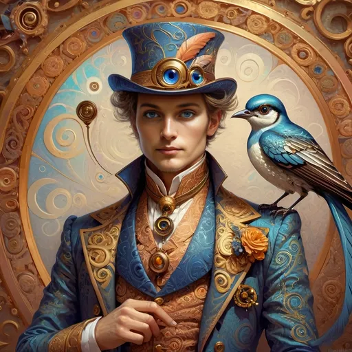 Prompt: a painting of a colorful bird with a circular background and a gold ring around it's neck and a blue eye, Android Jones, psychedelic art, highly detailed digital painting, a detailed painting