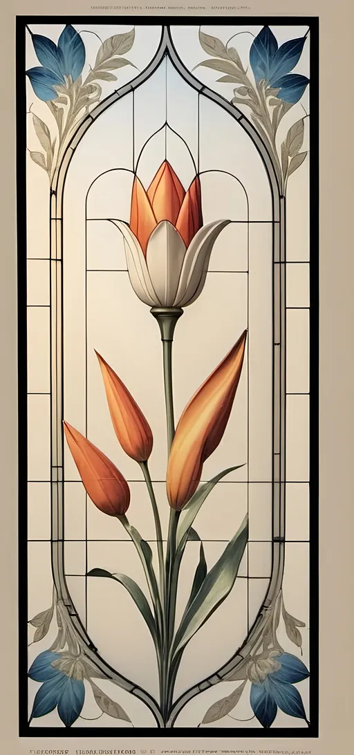 Prompt: A Seven Wonders Art Glass Studio Art Deco designed stained glass window.  Honoring Nuit.  Art Deco designed stained glass pattern of floral honoring Aeon of Horus.