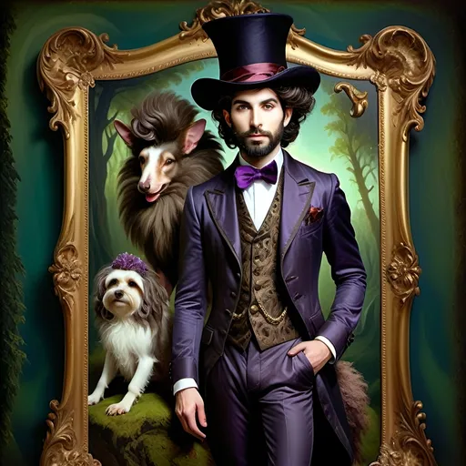 Prompt: (honoring Nuit), moon and stars) captivating handsome man magician, pointed witch hat, facial features highlighted, elegant beard, (renaissance baroque painting style), dark mystical background, rich deep colors with dramatic contrast, elements of Halloween celebration in still life arrangement, enigmatic ambiance, intricate shadows and light, (highly detailed), evoking intrigue and enchantment.