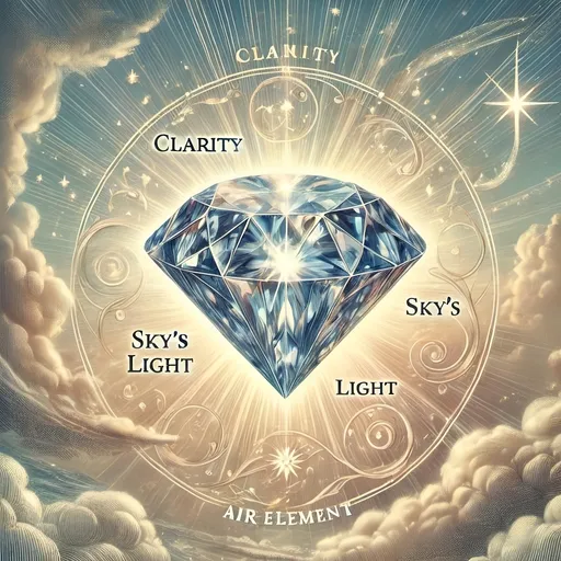 Prompt: a diamond surrounded by clouds and stars in the sky with the names of the elements in the center of the diamond, Évariste Vital Luminais, rayonism, diamonds, concept art