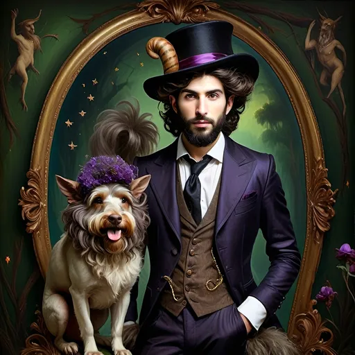 Prompt: (honoring Nuit), moon and stars) captivating handsome man magician, pointed witch hat, facial features highlighted, elegant beard, (renaissance baroque painting style), dark mystical background, rich deep colors with dramatic contrast, elements of Halloween celebration in still life arrangement, enigmatic ambiance, intricate shadows and light, (highly detailed), evoking intrigue and enchantment.