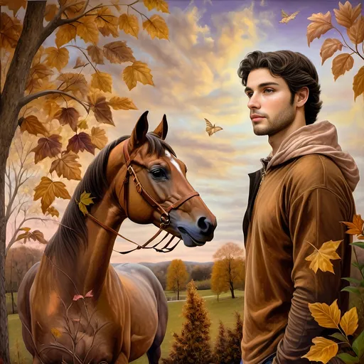 Prompt: (Honoring Nuit), highly detailed oil painting, thoroughbred horse, elegant posture, lush Kentucky farm, evening dusk setting, warm and vibrant hues, soft golden light reflecting off the horse’s coat, scenic rolling hills in the background, tranquil ambiance, serene atmosphere, ultra-detailed, masterpiece quality, evocative emotional tone, captivating and luminous sky blending soft pinks and deep purples, harmonious nature scene.