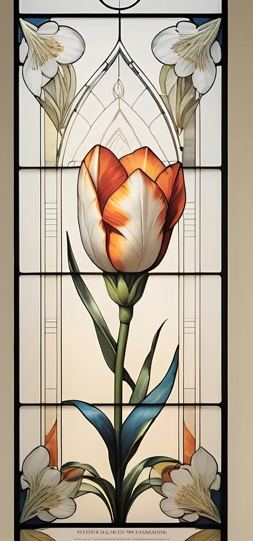 Prompt: A Seven Wonders Art Glass Studio Art Deco designed stained glass window.  Honoring Nuit.  Art Deco designed stained glass pattern of floral honoring Aeon of Horus.