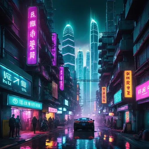 Prompt: Dystopian futuristic city inspired by Hong Kong, high-tech metropolis skyline, cybernetic enhancements, chaotic alleyways, neon-lit streets, urban decay, advanced holographic advertisements, 4k ultra-detailed, cyberpunk, futuristic, chaotic streets, neon-lit, high-tech enhancements, dystopian, advanced holographics, vibrant colors, dramatic lighting