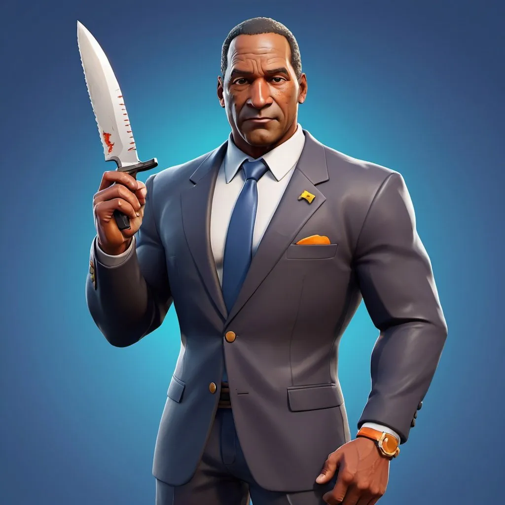 Prompt: Fortnite skin of OJ. Simpson with a knife 