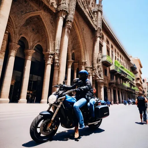 Prompt: excursion by motorcycle in Barcelona