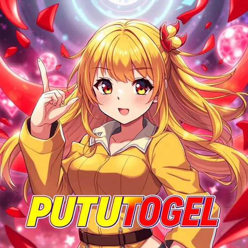 Prompt: (accurately spelled text "PUTUTOGEL"), anime karakter perempuan, (golden yellow) with (cool red) surroundings, dynamic pose, expressive facial features, stylish outfit, engaging expression, vibrant background elements, (cool) anime aesthetic, high detail, excellent lighting, (4K), beautifully harmonized colors, cohesive style with text, (bold) and modern typography, (yellow PUTU) and (red TOGEL).