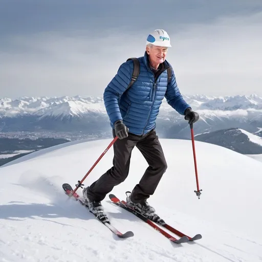 Prompt: James Dyson skiing on a hill