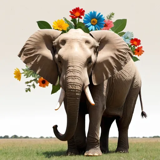 Prompt: collag art elephant an frowr