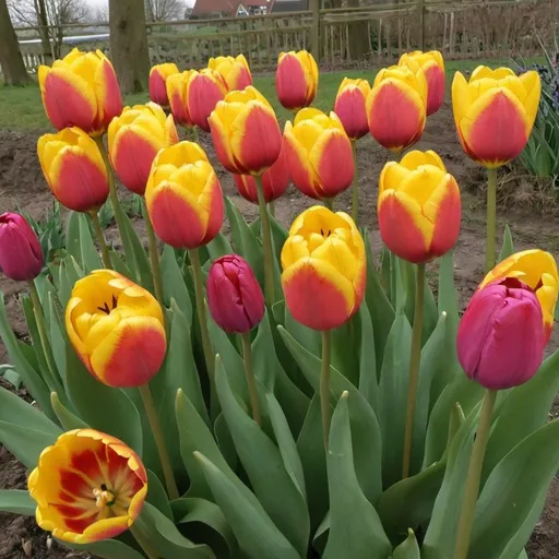 Prompt: Een ruiker verschillende tulpen met de woorden "Dank je"