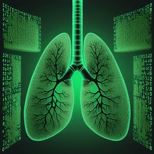 Prompt: a computer screen with a picture of two lungs. Can you generate an image with high resolution with green lungs with a labyrinth inside and transparent background. Here is the green hex code #08312