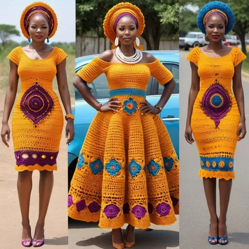 Prompt: Beautiful African ladies wearing amazing crochet dresses