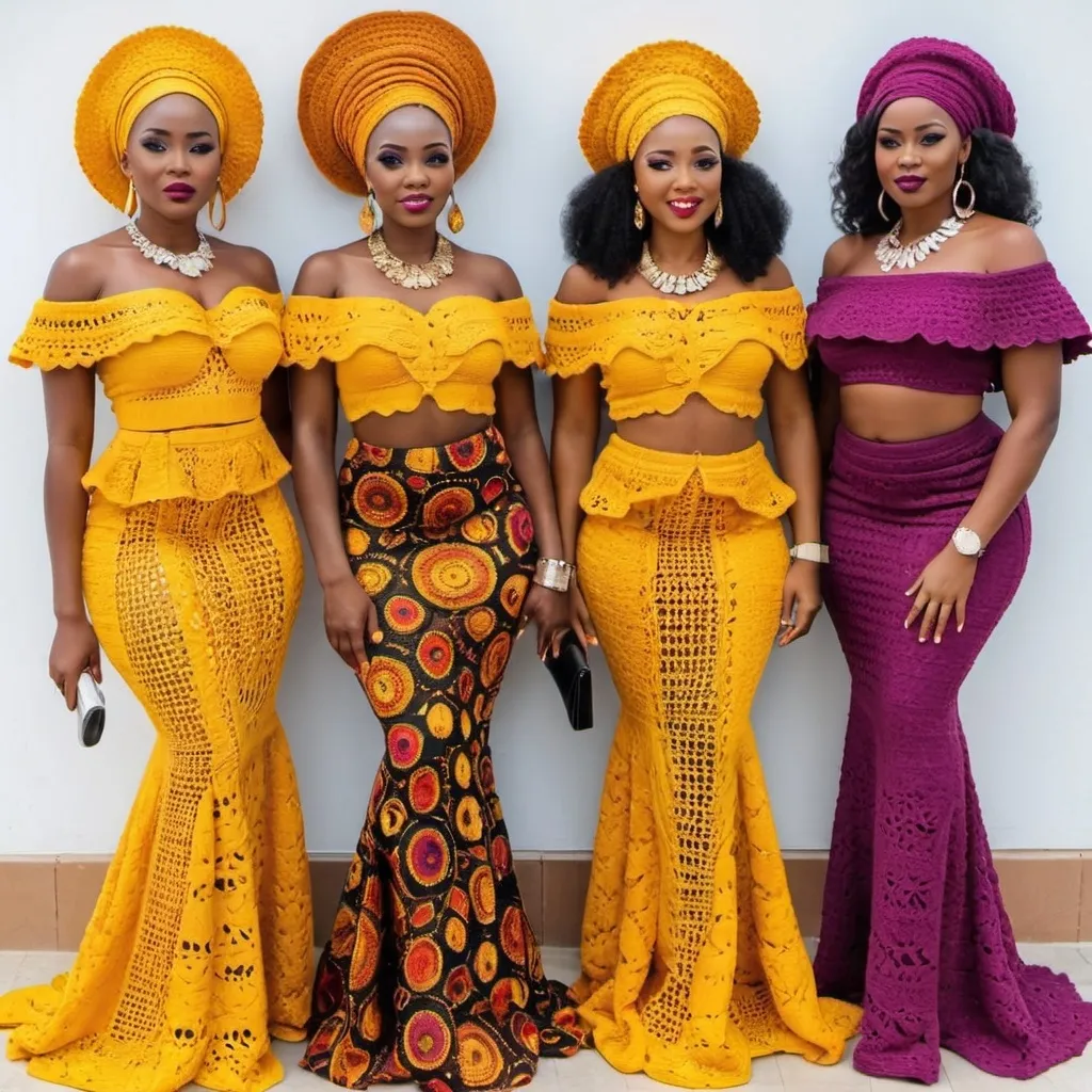 Prompt: Gorgeous African ladies wearing amazing elegant & stylish crochet outfits 