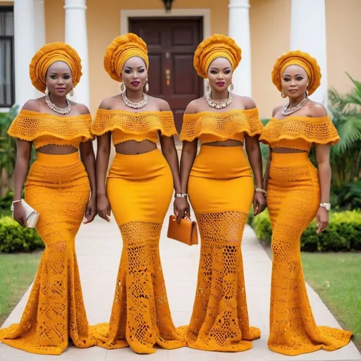 Prompt: Gorgeous African ladies wearing elegant,stylish crochet outfits 