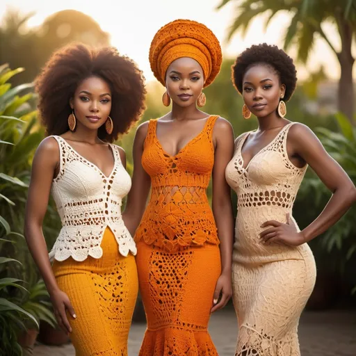 Prompt: Gorgeous African ladies wearing elegant,stylish crochet outfits 