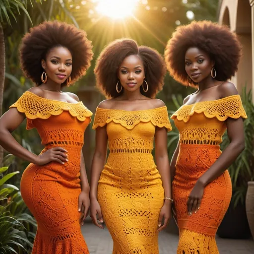Prompt: Gorgeous African ladies wearing elegant,stylish crochet outfits 