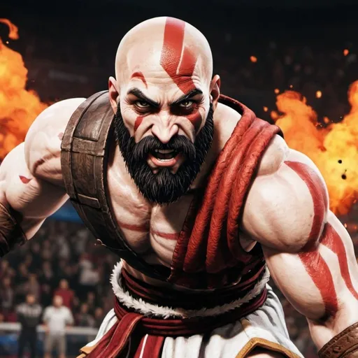 Prompt: Create a image for a youtube short with 3 best games opening with kratos (gow) parreira (soccer) and kio kusanagui (kof)